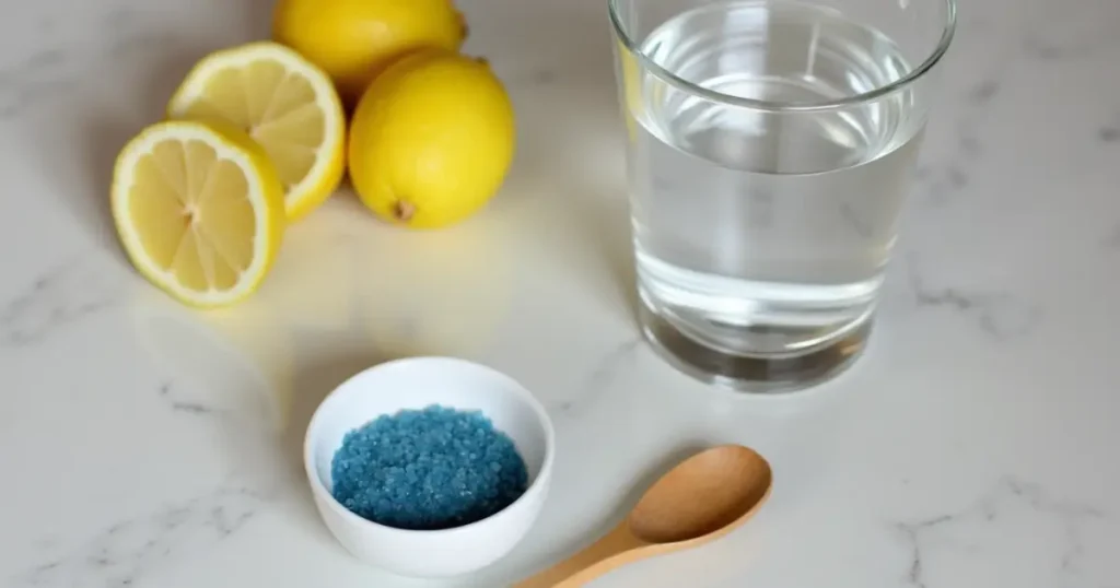 Ingredients for blue salt trick for men recipe
: blue salt, lemon, and water.