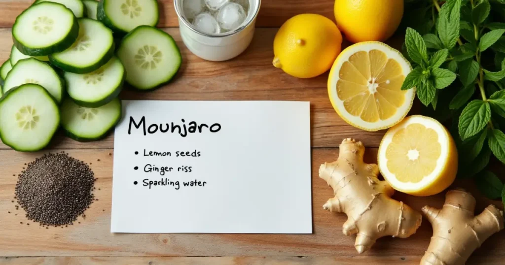 Fresh ingredients arranged for making Mounjaro drink at home. How to make Mounjaro drink at home?