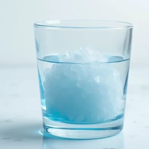 dissolving Himalayan blue salt in water for the blue salt trick