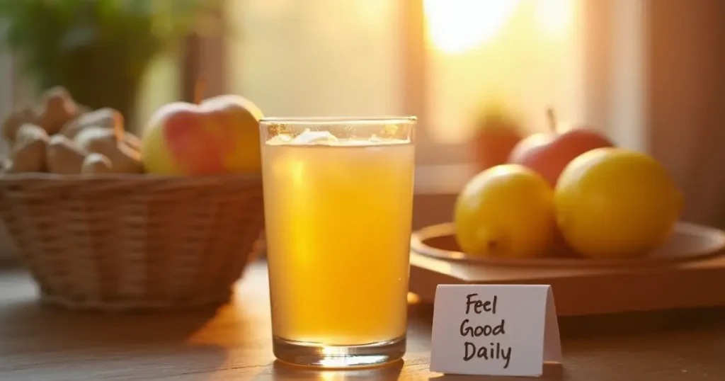 Finished apple cider vinegar drink with feel-good note. who is apple cider vinegar about
