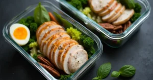 Woman planning her Mounjaro Diet Plan PDF in a healthy kitchen setting