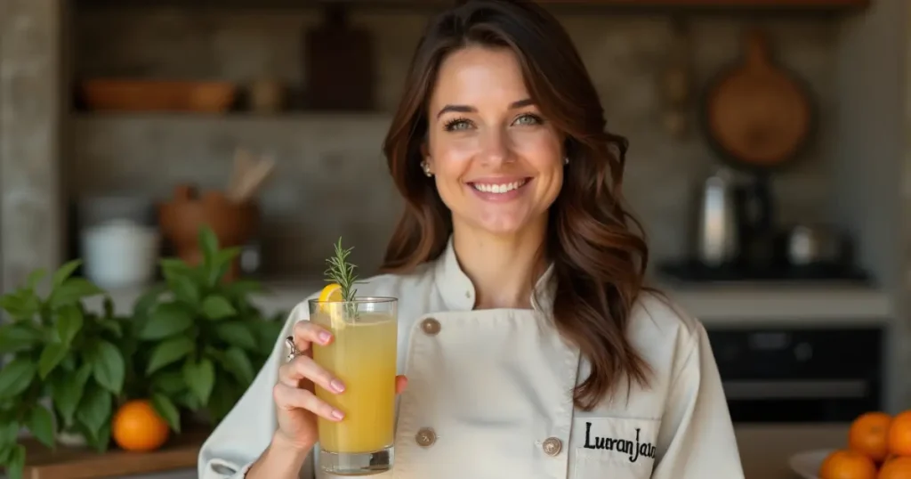 Chef Luna holding Brazilian Mounjaro drink in kitchen.what are the 3 ingredients in brazilian mounjaro
