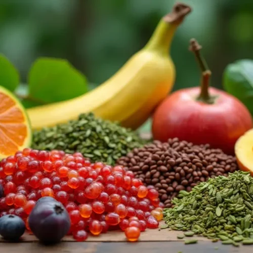 Assorted Amazonian superfoods on rustic table – Brazilian Mounjaro ingredients