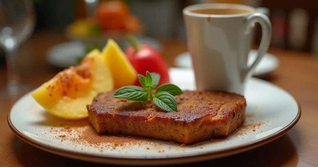 plated brazilian mounjaro with coffee and fruit garnish