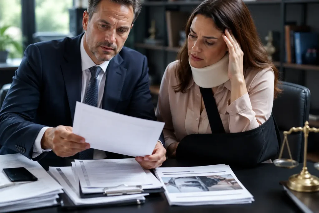 Car accident attorney reviewing insurance claim documents