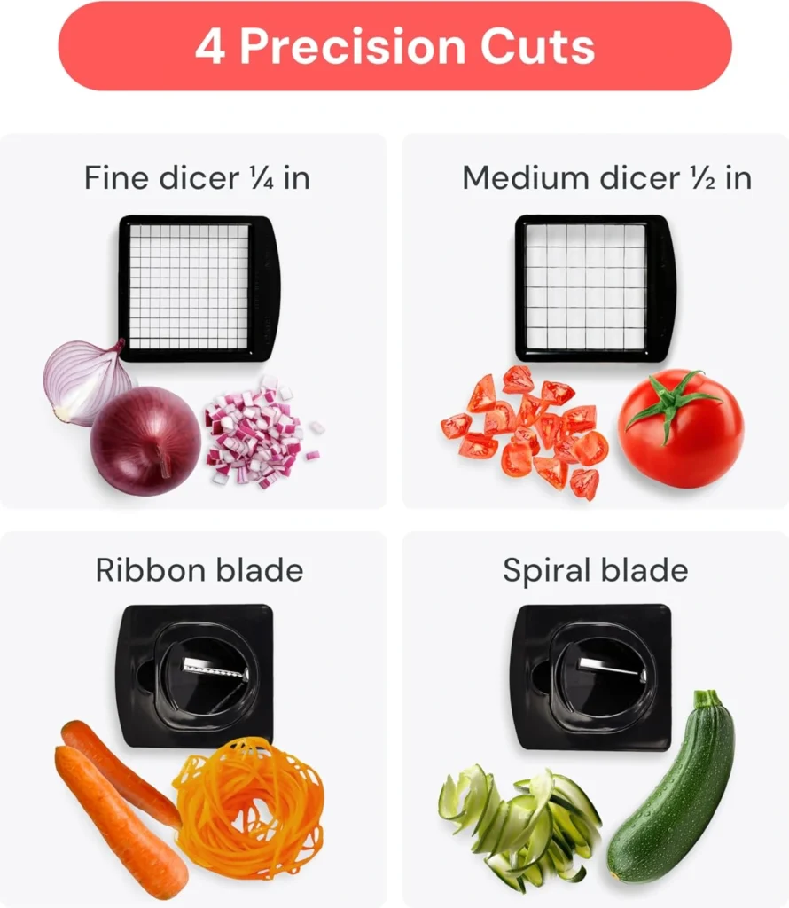 A side-by-side time comparison showing traditional knife chopping taking 3 minutes versus the fast press-and-chop action of the Fullstar Pro Original Vegetable Chopper taking only 30 seconds.